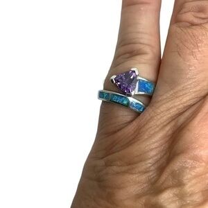 Sterling silver amethyst turquoise inlay ring
